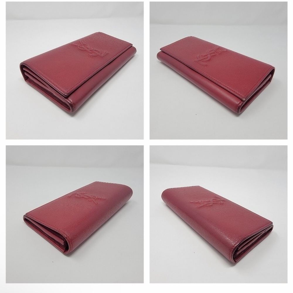 Saint Laurent Red Leather Long Wallet with Embossed YSL Logo with COA - Picture 7 of 8